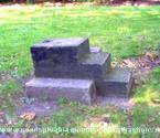 Cement steps to mount horse and horse hitch used for guests at Baker Mansion