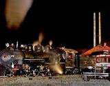 photo of stream locomotion at night at East Broad Top Railroad