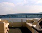 photo of a view of the Kinzua Viaduct from a boat before the destruction at Kinzua Bridge State Park