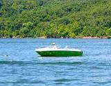 View of Ranstown Lake with motor boat