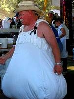 A big guy dressed like a bulb of garlic at the Pocono Garlic Festival
