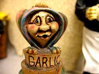 photo of a garlic container shaped like a little old lady displayed at the Pocono Garlic Festival