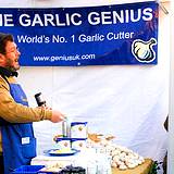 A garlic genius giving demo at Pocono Garlic Festival