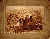 A photo taken at Idlewild Park in the early 1900s of 4 old fashioned dressed ladies.