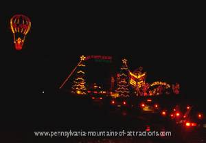 hot air balloon light display at Lakemont Parks Holiday Lights on the Lake