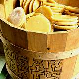 photo of a wooden bucket full of maple cakes at the Pennsylvania Maple Festival