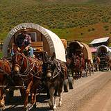 photo of a caravan of Appalachian Wagon Train participants