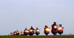 A motorcycle convoy traveling though the Allegheny Mountains towards Johnstown