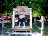 Pennsylvania history shows a person being shackled to a wooden block in the town square for punishment