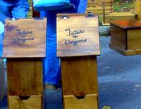 The People's Choice Festival wooden crafts for sale, tatter and onion bins.