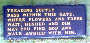 Prayer plaque at the entrance to the Sunken Gardens